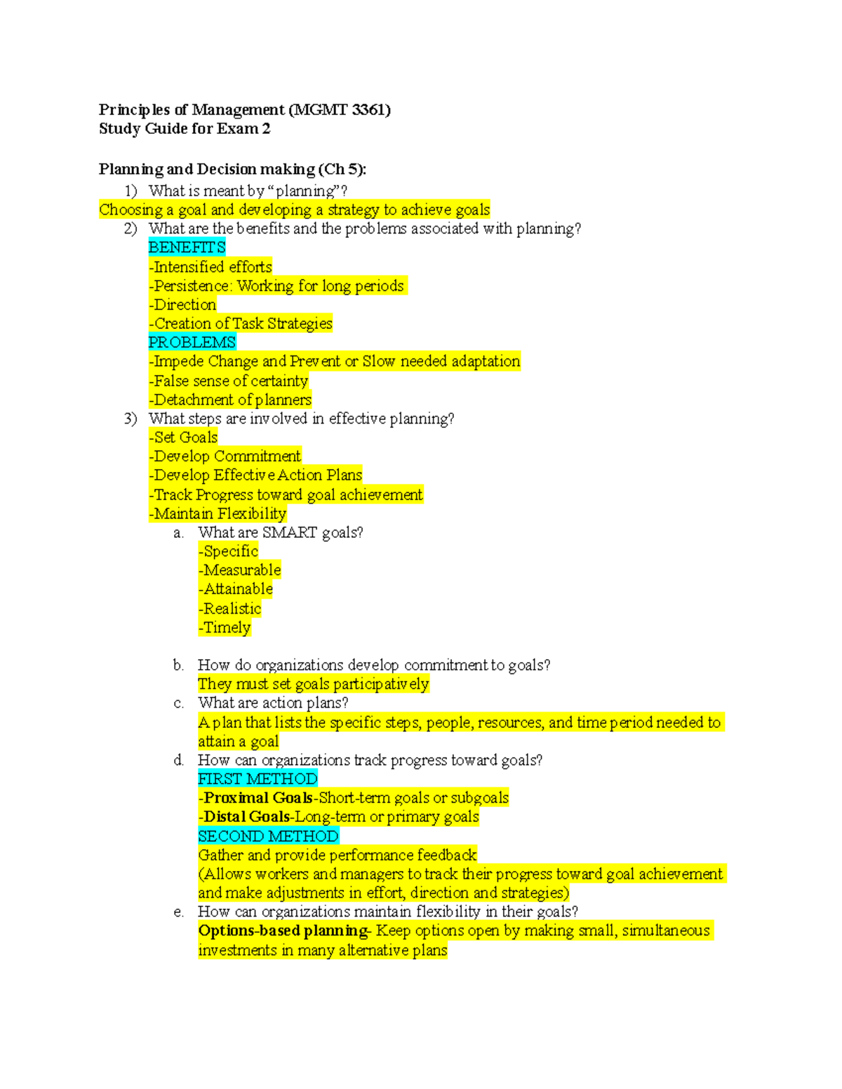 MGMT 3361 Study Guide: Principles of Management for Exam 2 - Studocu