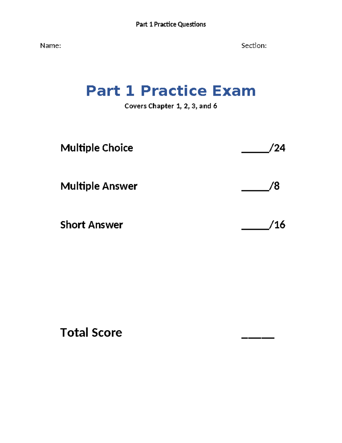 BIO101 Part 1 Practice Test: Chapters 1, 2, 3, & 6 Questions - Studocu