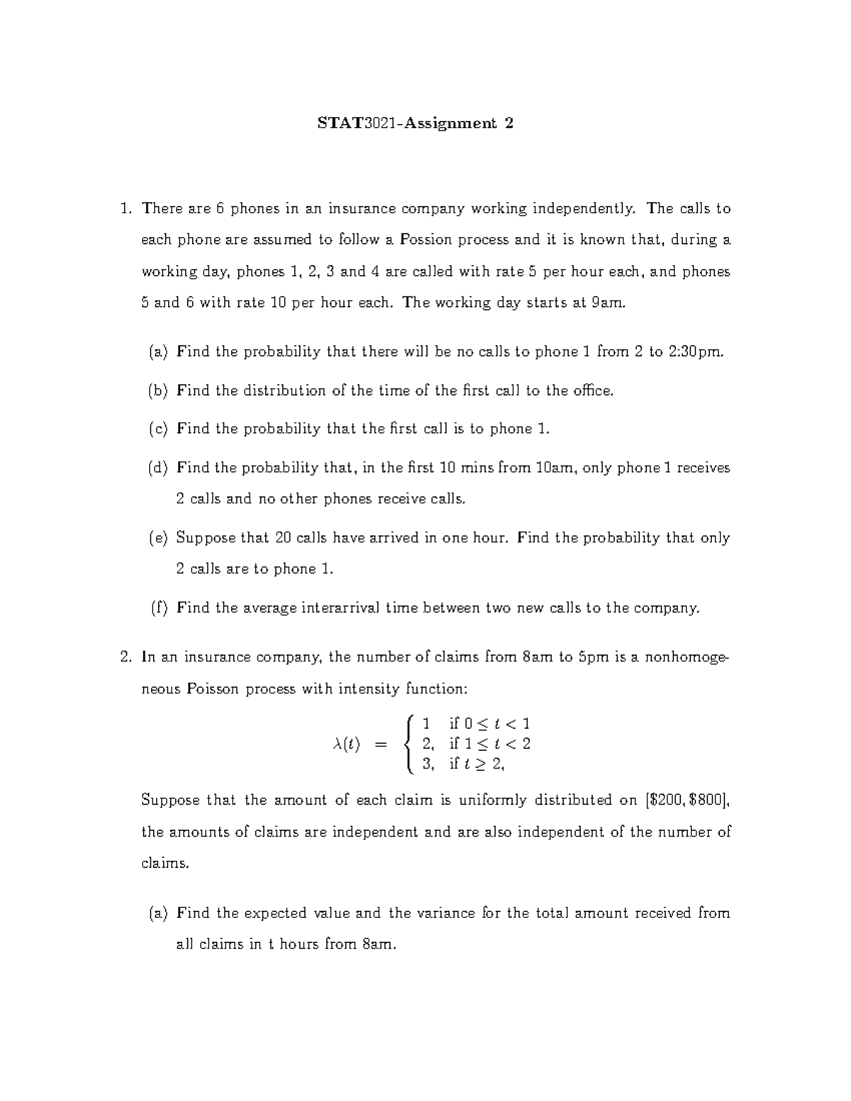 Stat3021-Assi 2 - Poisson Process Analysis in Insurance Claims - Studocu