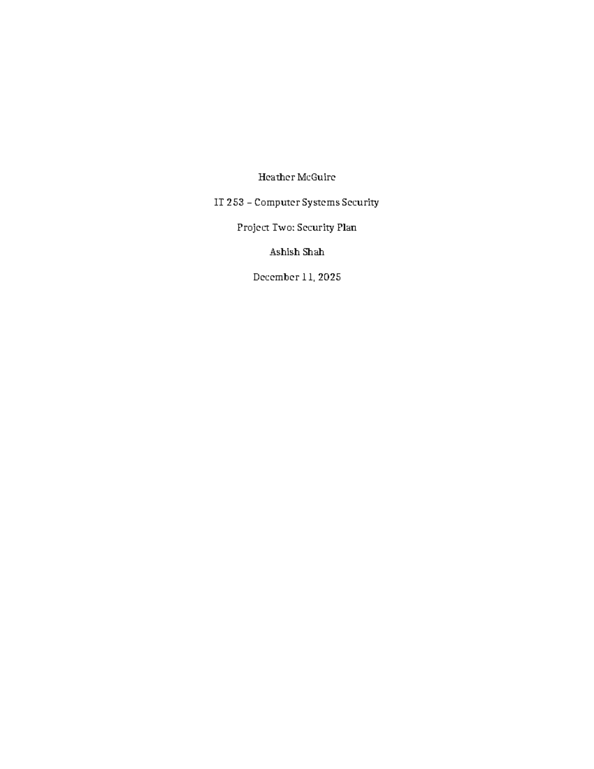 IT 253 Project Two: Comprehensive Security Plan Template - Studocu