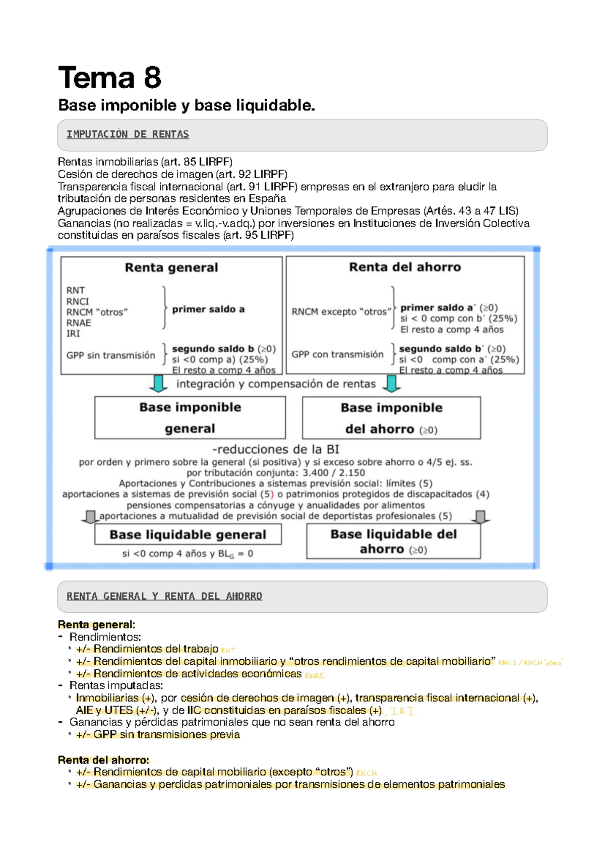 Apuntes TEMA 8: Base Imponible y Base Liquidable en LIRPF - Studocu