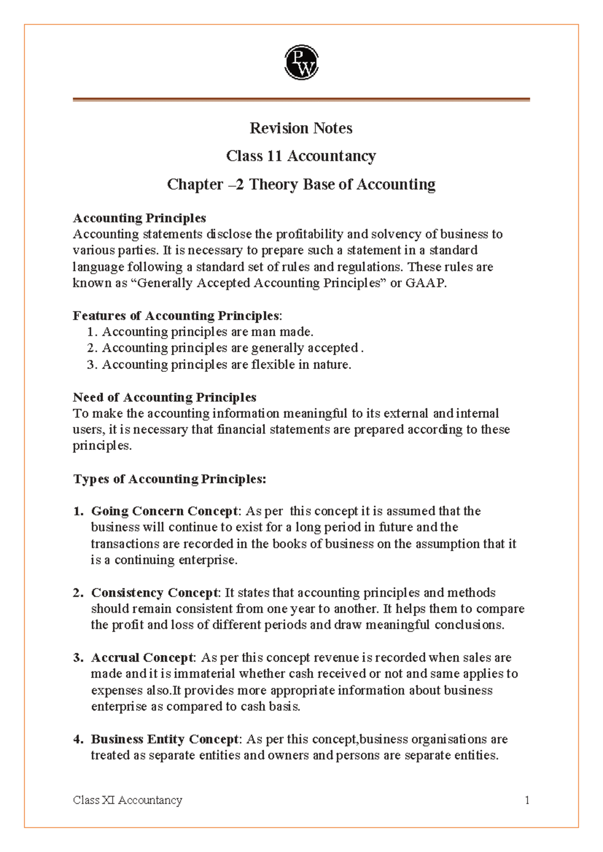 Class 11 Accountancy Revision Notes: Accounting Principles & GST - Studocu