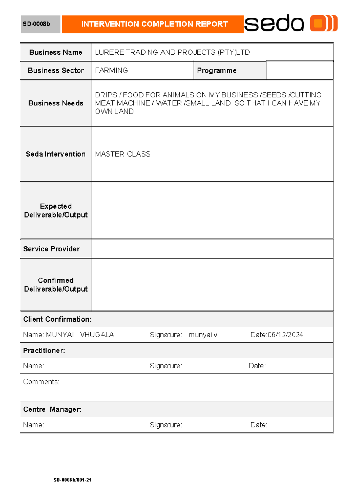 Intervention Completion Report incubation UCf ERI Univen - SD-0008b ...