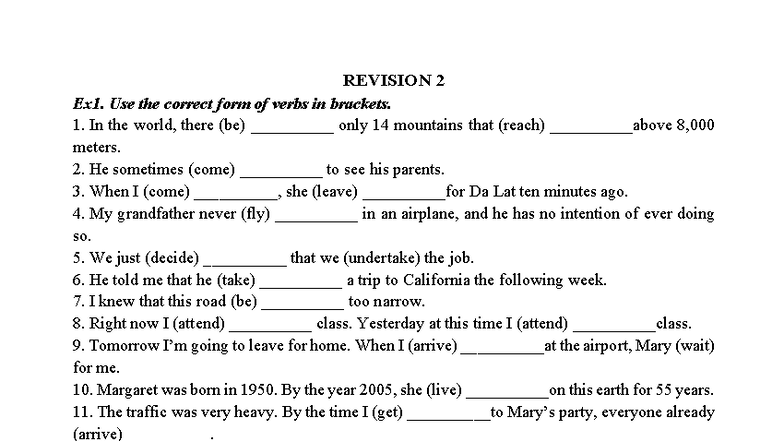 Revision 2 - Verb Form Exercises and Answers - Studocu