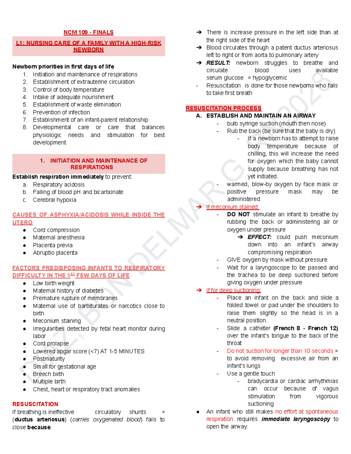 NCM 109 - Finals: Nursing Care for Newborns and Respiratory Management ...