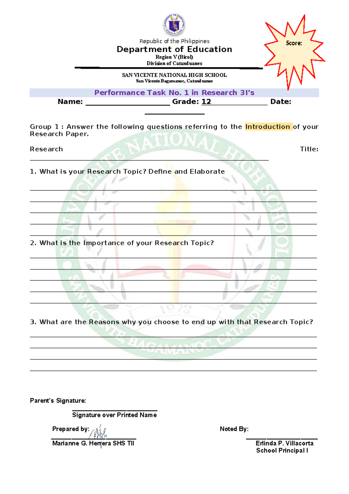 PT 1 Research 3is - Learning Material for Grade 12 Students - Studocu