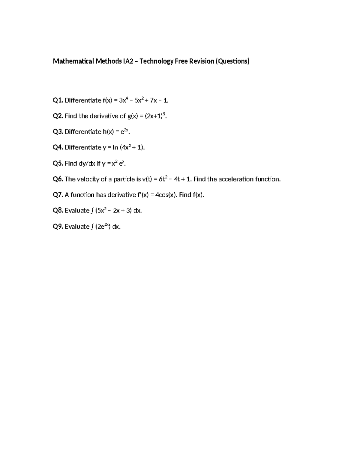 TECH FREE- Paper B Questions - 1011PSY - Mathematical Methods IA2 ...