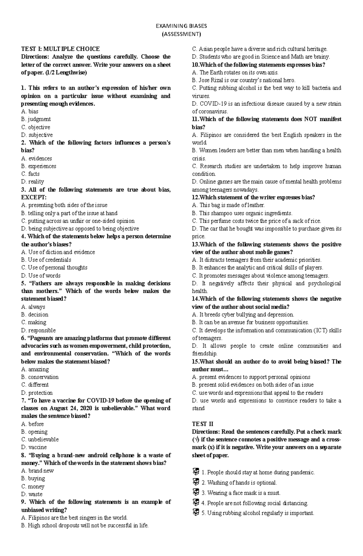 Assessing Biases: A Comprehensive Assessment Guide - Studocu