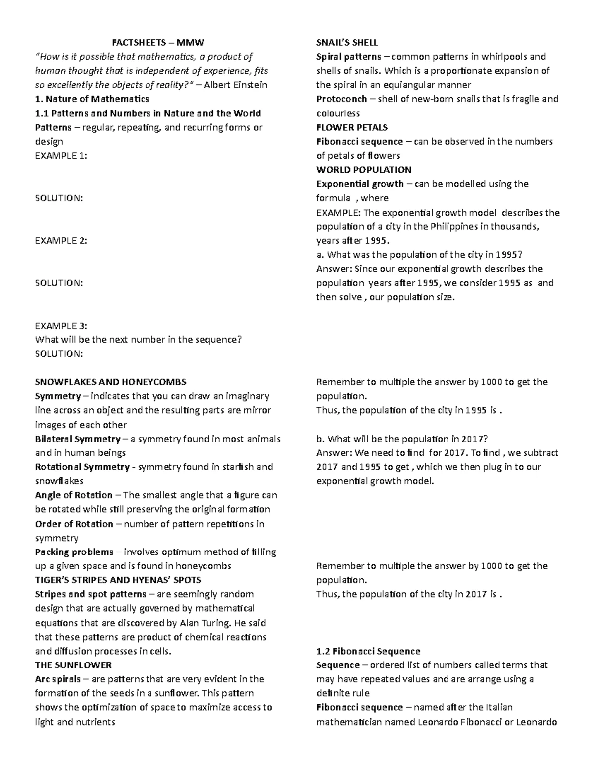 Factsheets 2 - MMW - Lecture notes - FACTSHEET 2 – MMW MIDTERMS PROBLEM ...