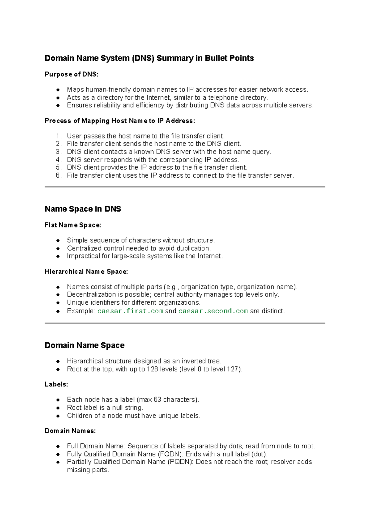 DNS Overview and FTP Data Connections - CN Notes - Studocu