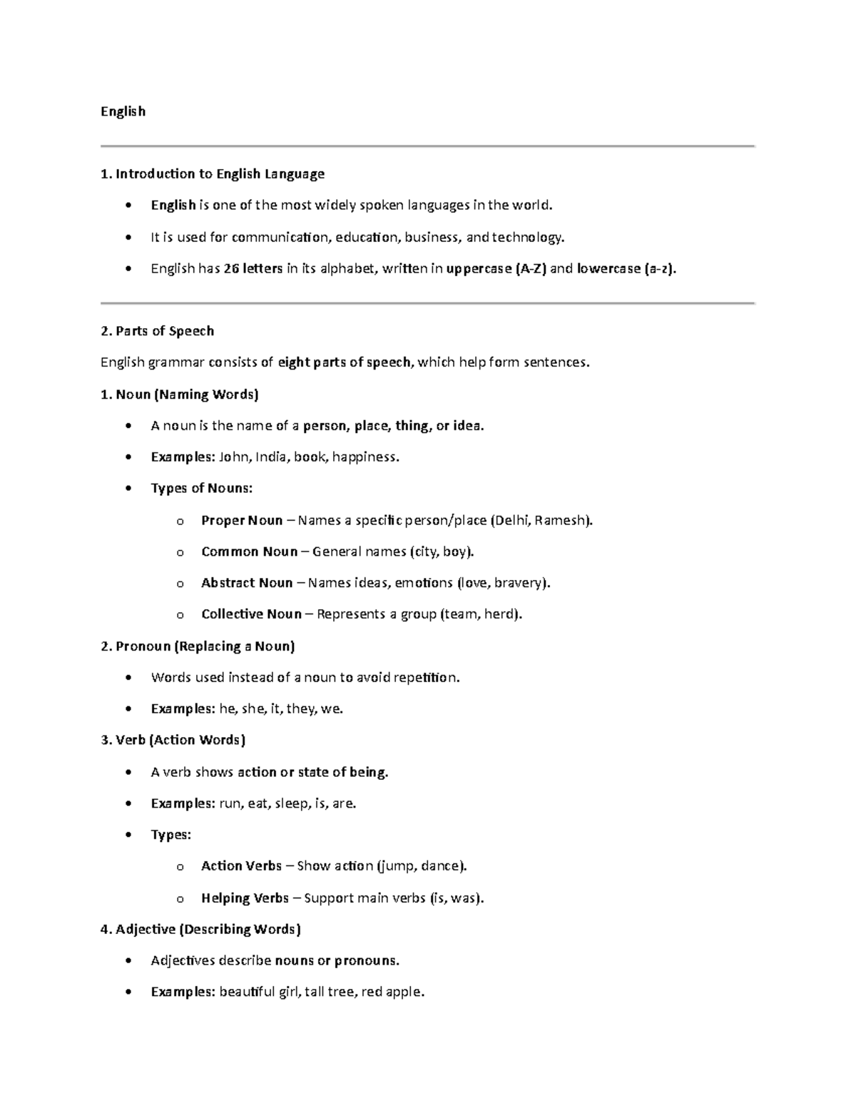 English 1: Comprehensive Notes on Language Basics and Grammar - Studocu