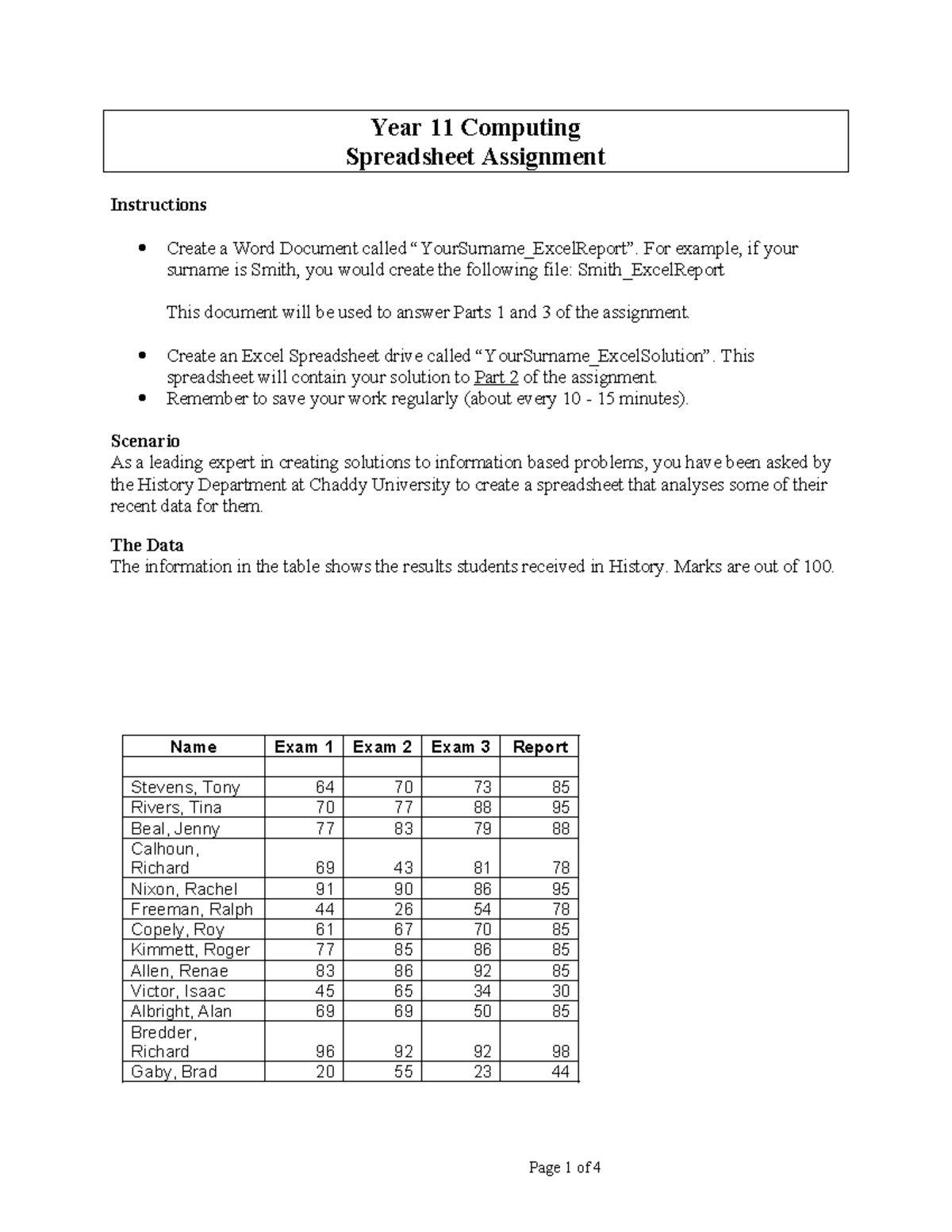 CHAD 03 Year 11 Spreadsheet Assignment Guide and Solution Steps - Studocu