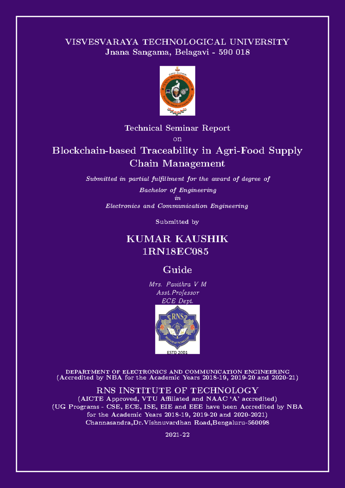 Technical Seminar Report on Blockchain in Agri-Food Supply Chain 085 -  Studocu