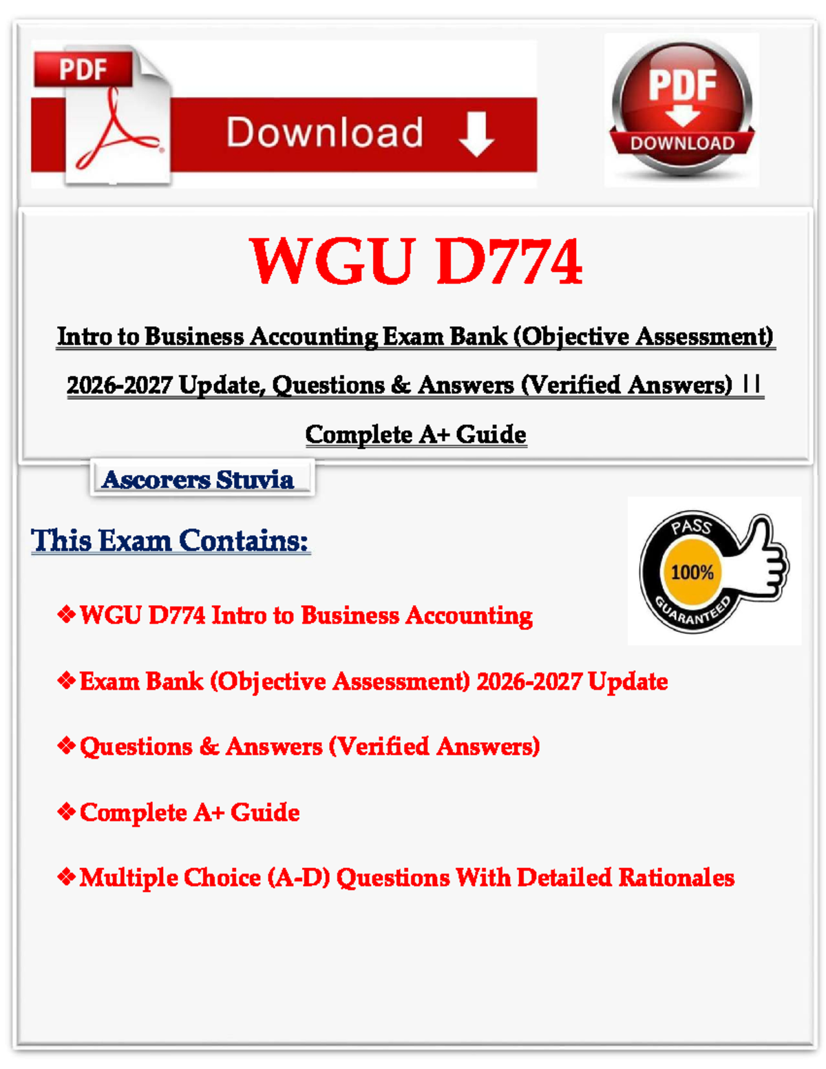WGU D774 Intro to Business Accounting Exam Bank (Objective Assessment ...