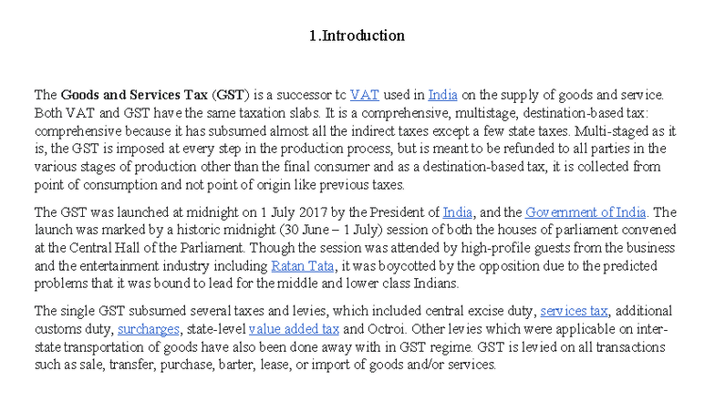Economics Class 12 GST Project: Understanding the Tax Structure - Studocu