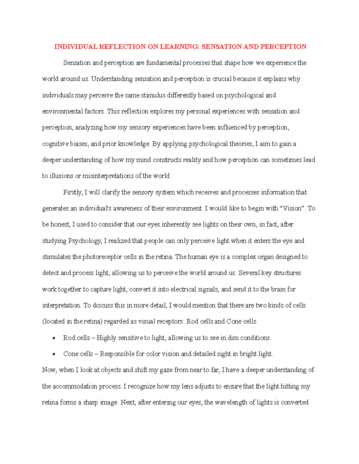 PSY 101: Individual Reflection on Learning - Sensation & Perception ...