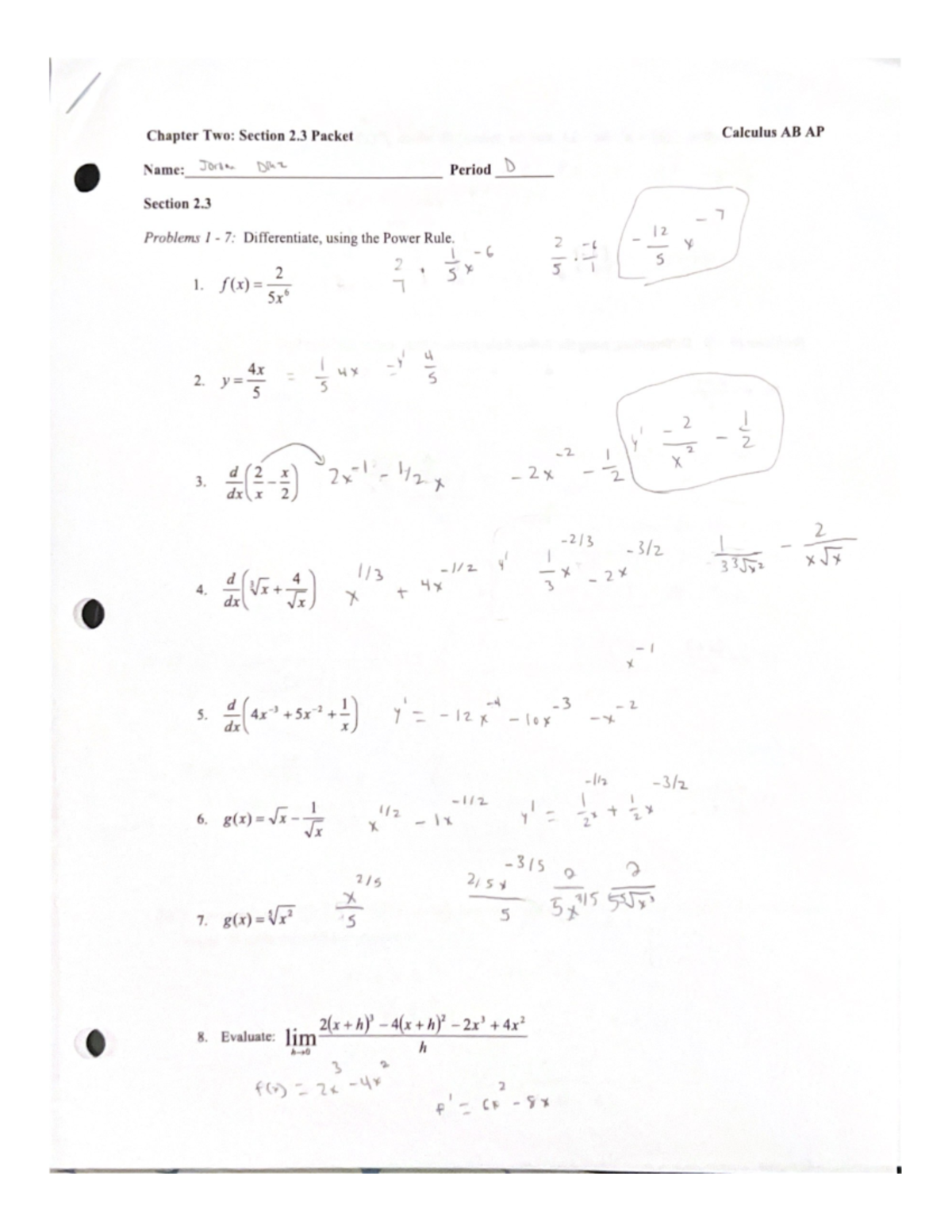 Calculus AB AP - Chapter 2 Section 2 Problem Set and Solutions - Studocu