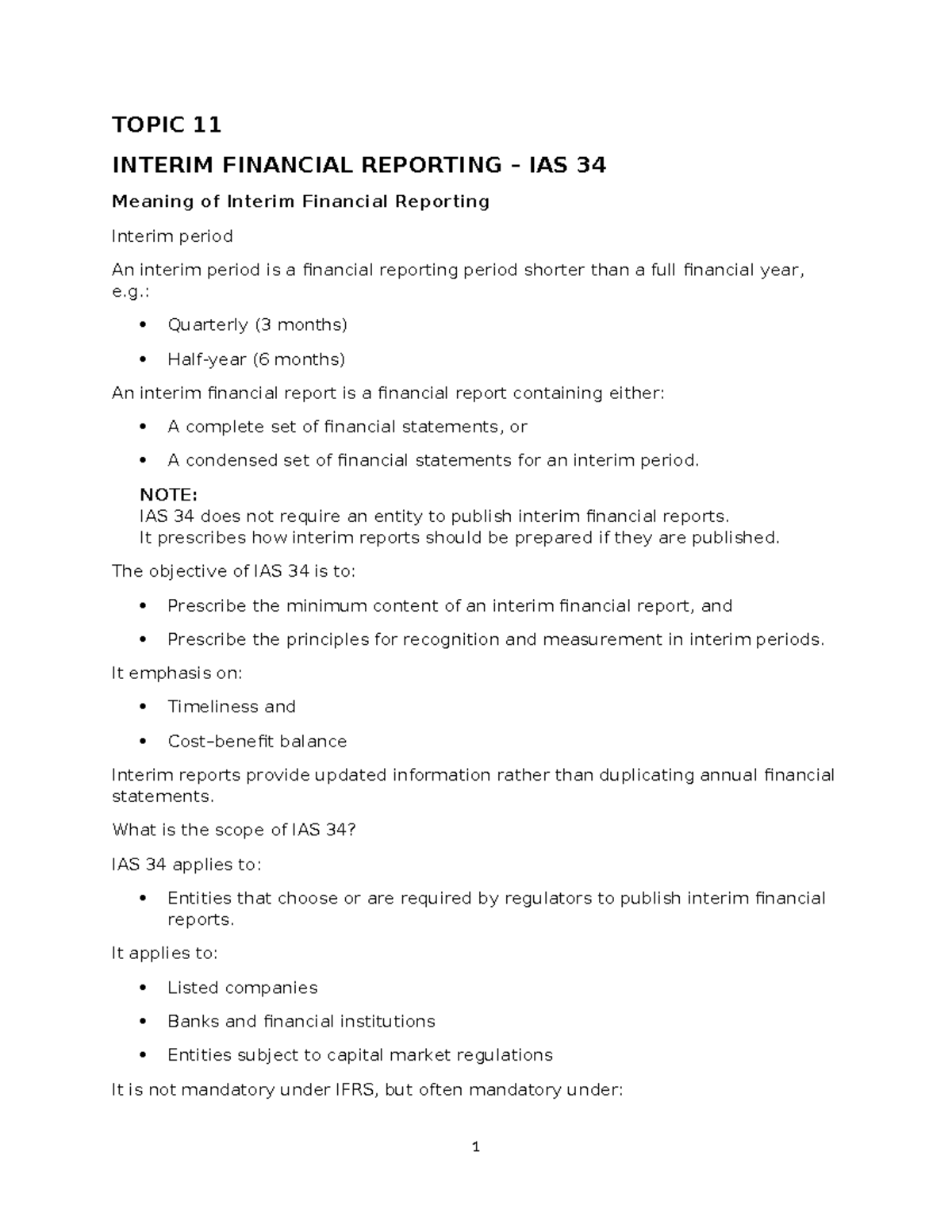Topic 11: IAS 34 Interim Financial Reporting Overview and Key ...