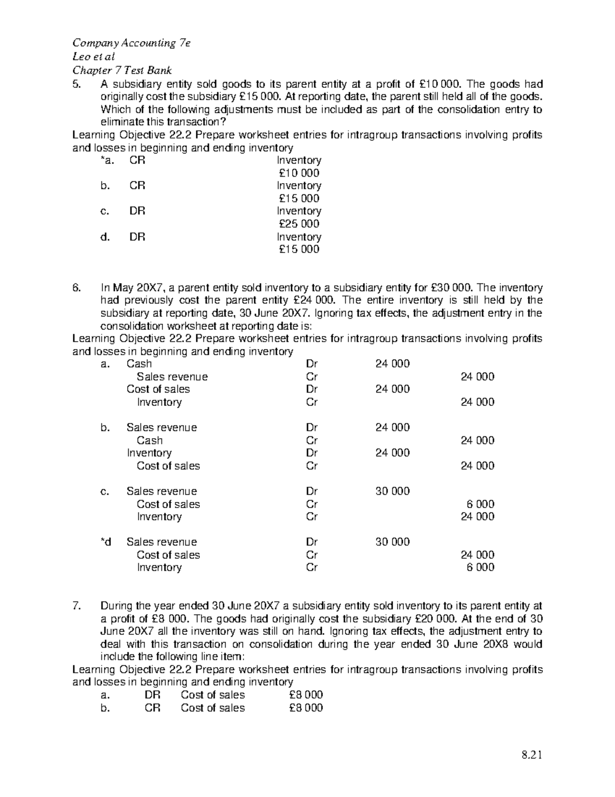 Company Accounting 7e Leo et al Chapter 7 Test Bank Analysis - Studocu