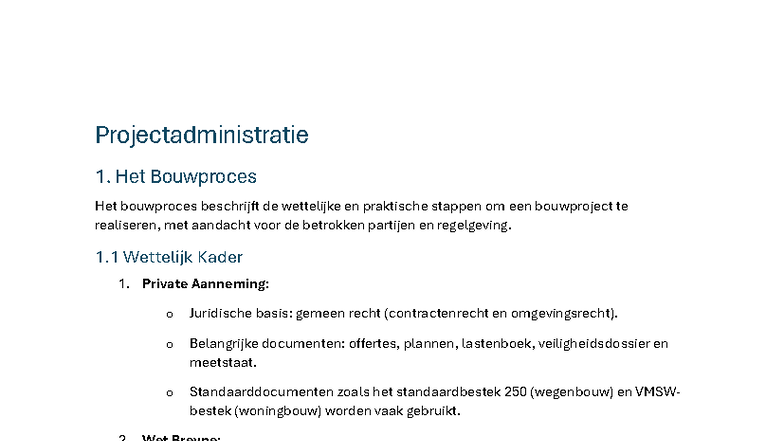 Samenvatting Projectadministratie: Het Bouwproces en Actoren - Studocu