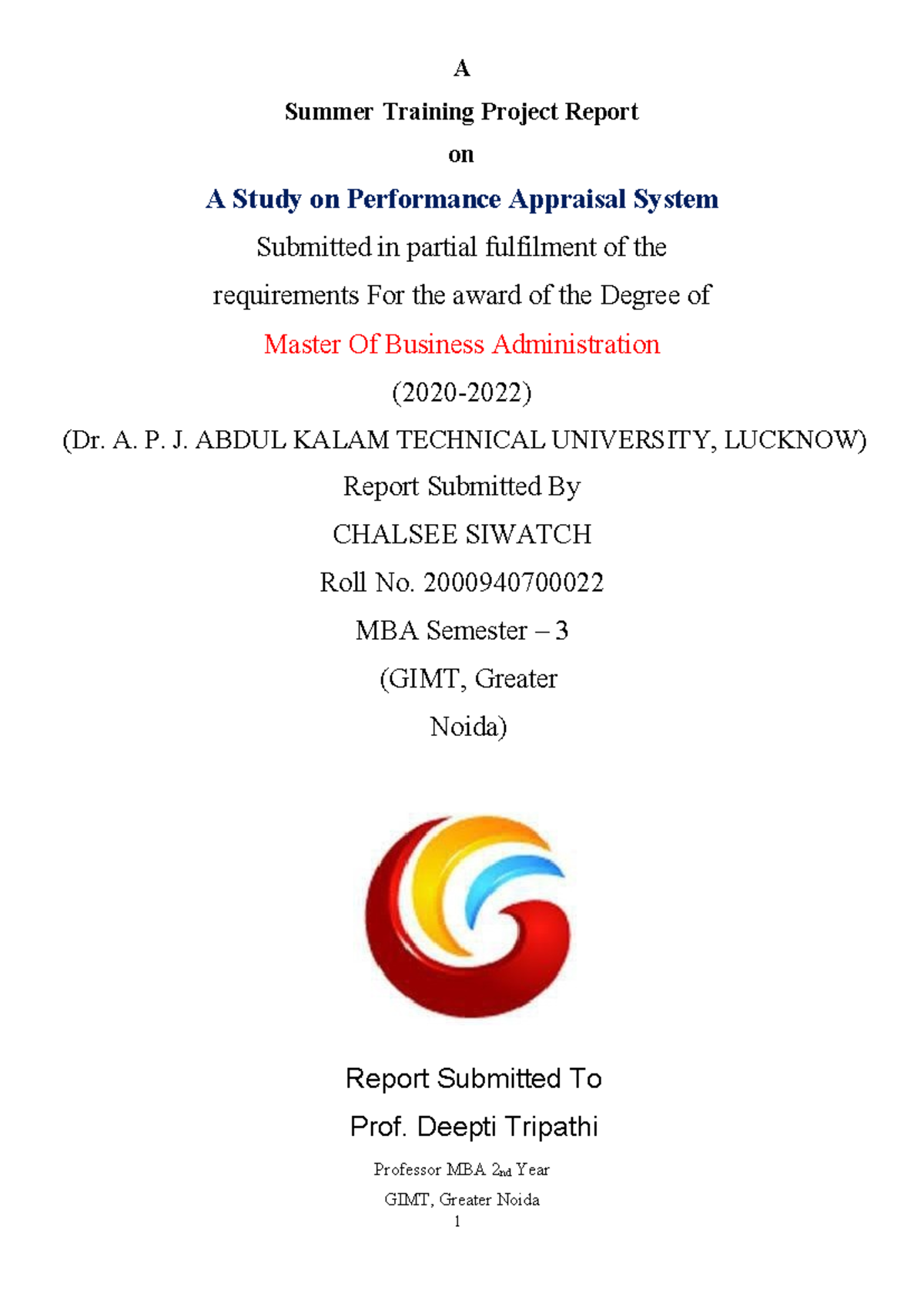 MBA 3rd Sem Project: A Study on Performance Appraisal System - Studocu