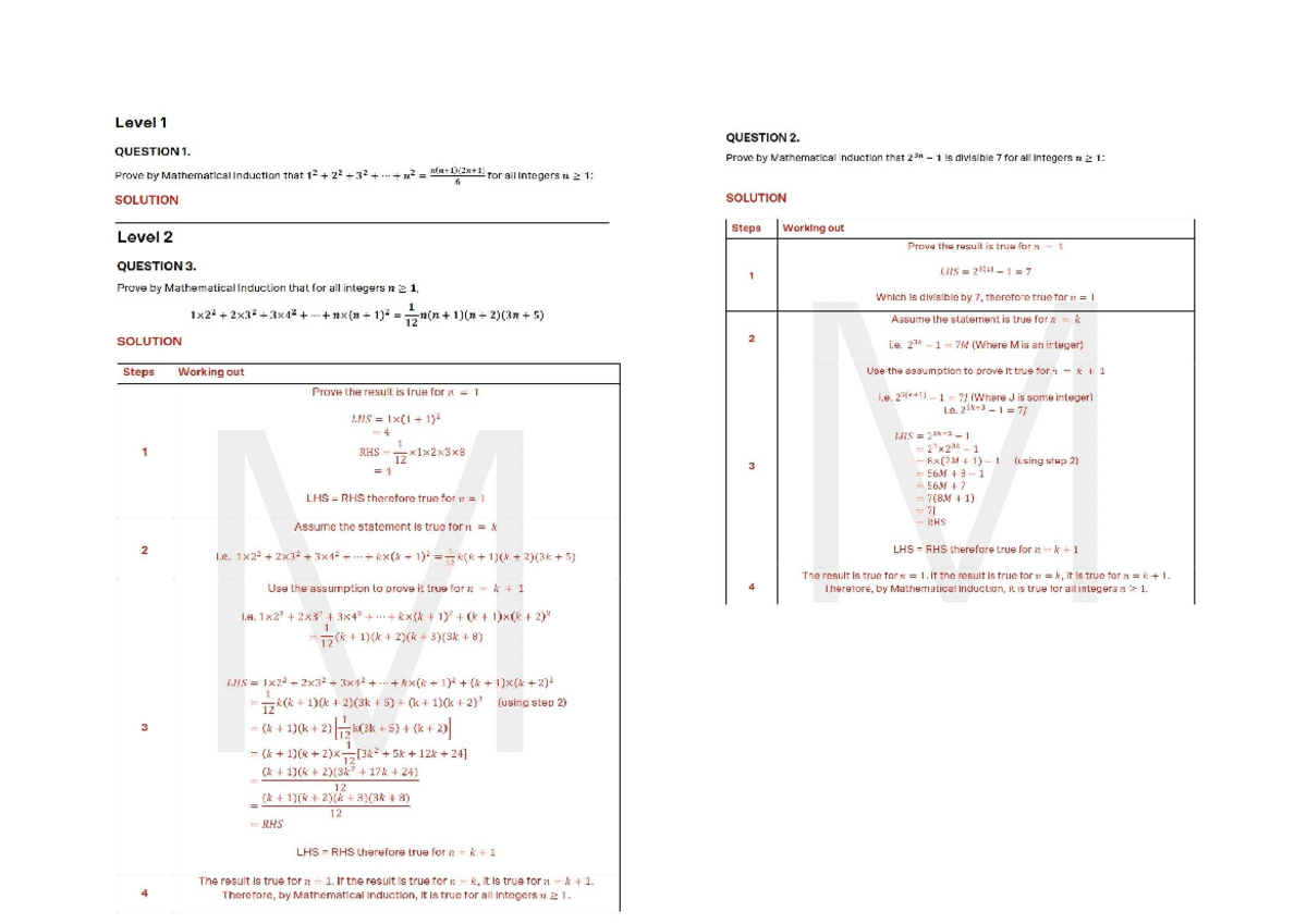 Mathematical Induction Questions & Solutions (Level 1-4) - Studocu