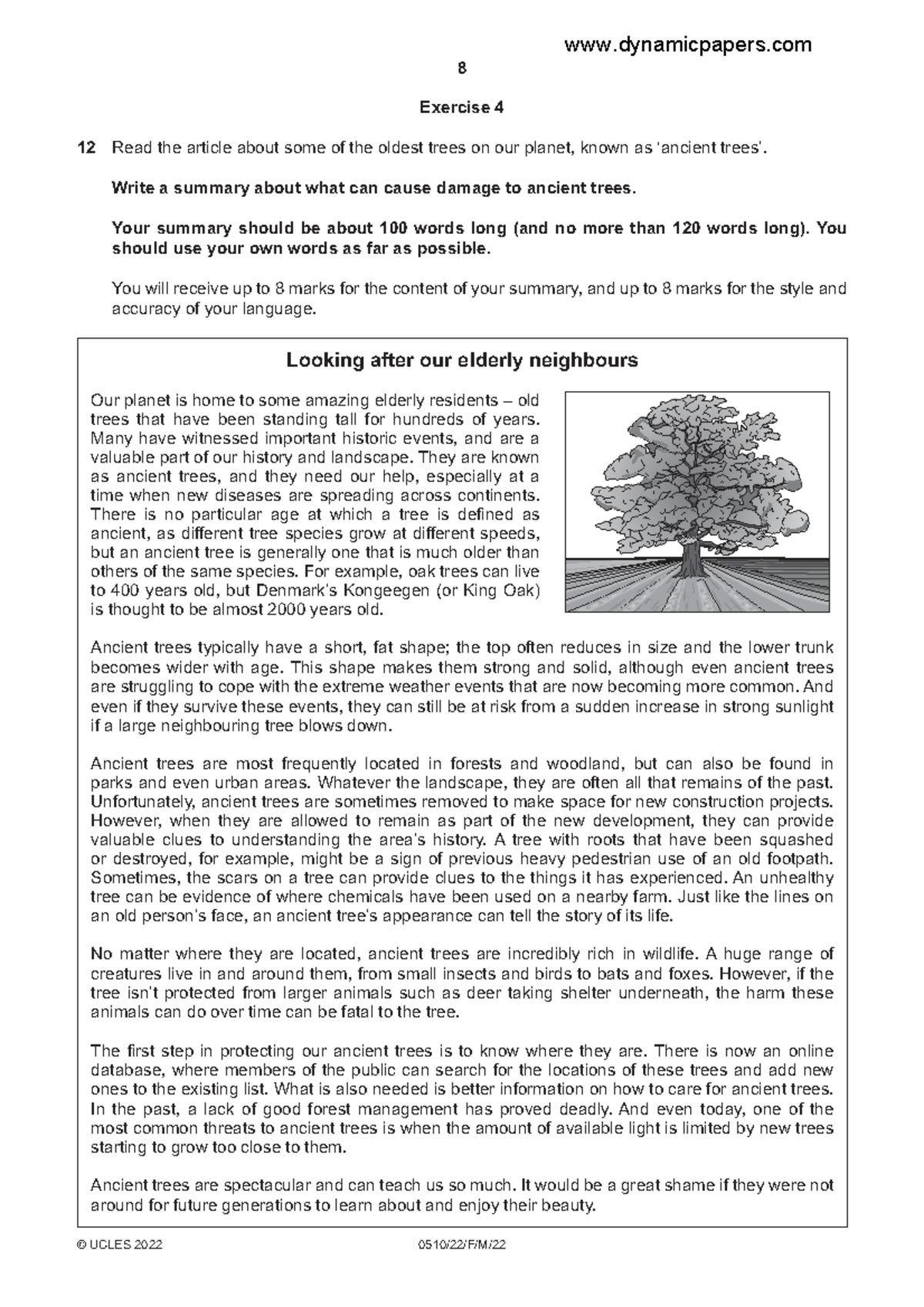 UCLES 2022 - Summary of Ancient Trees and Their Threats - Studocu