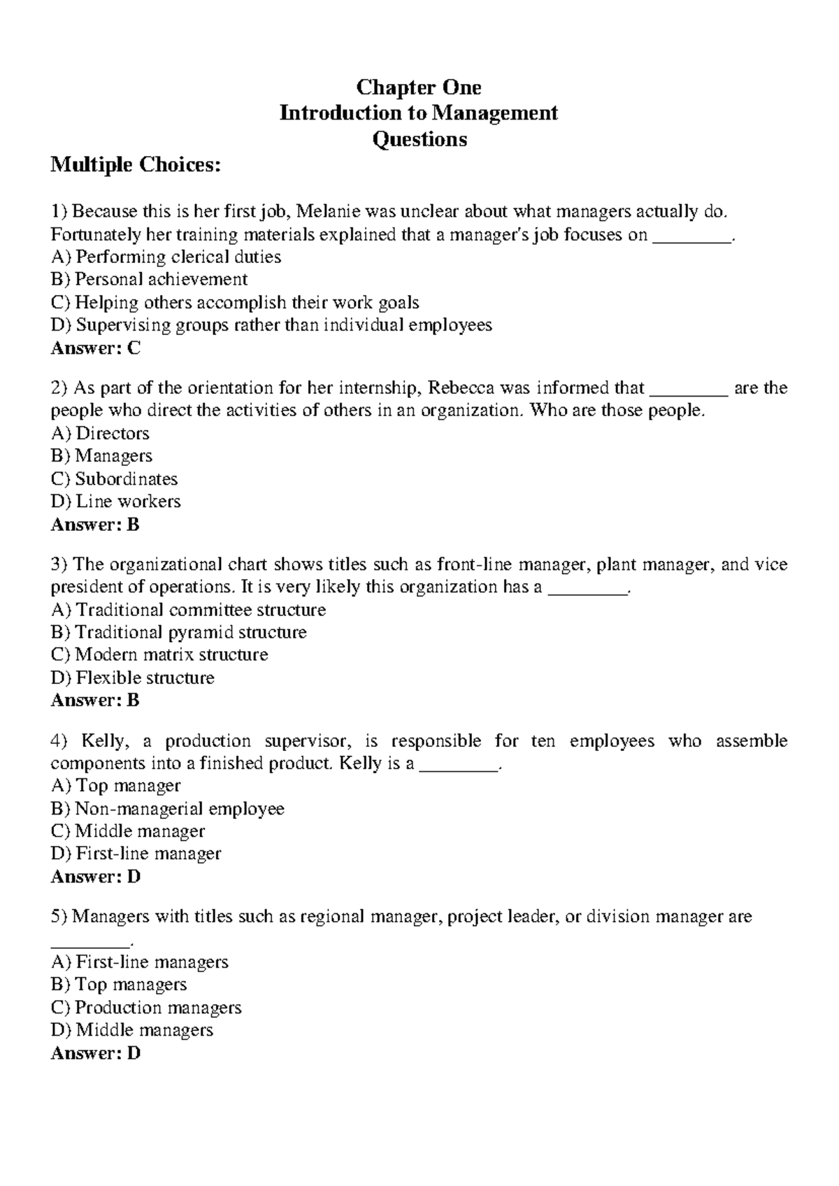 Management 101: End of Chapter 1 Questions and Answers - Studocu