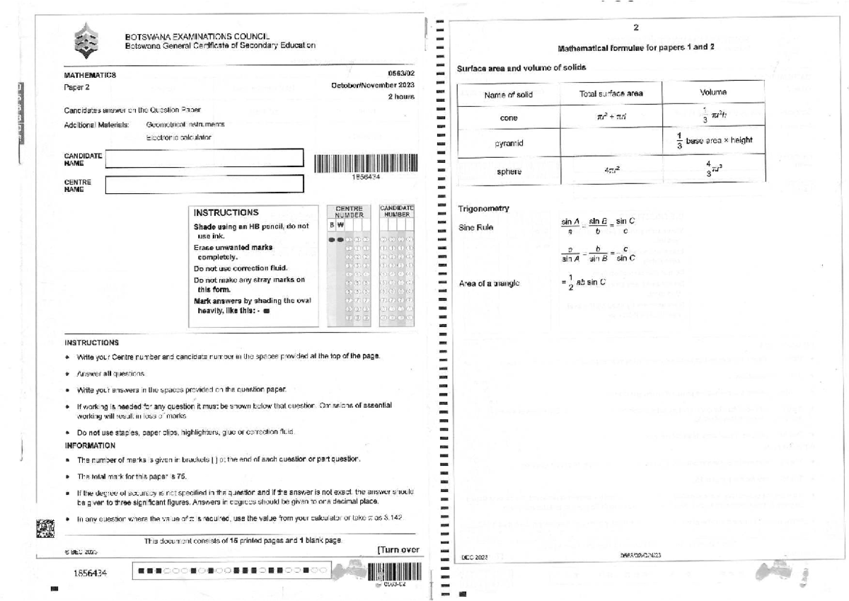 BEC 2023 Mathematics Paper 2 Exam Revision Questions - Studocu