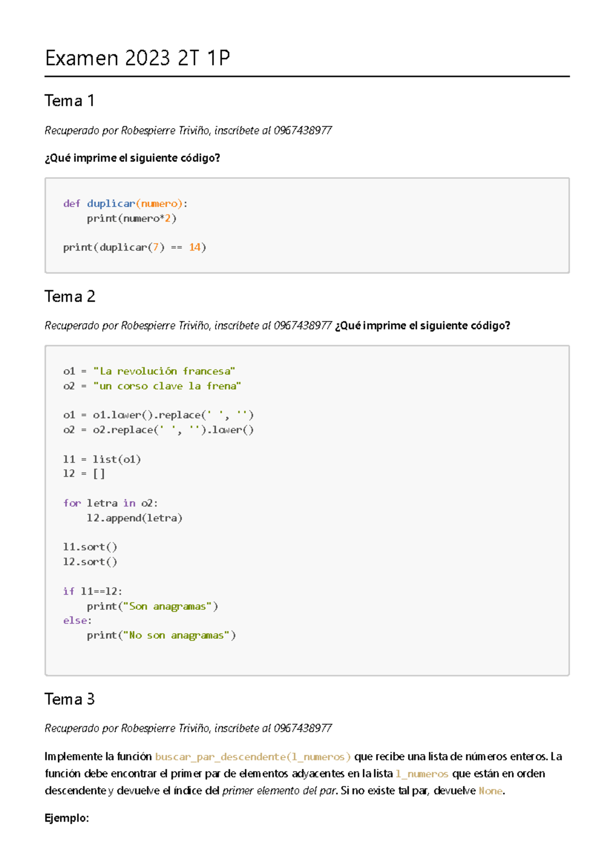 Examen Final 2023 - PAO II Fundamentos de Programación 2T 1P - Document Preview