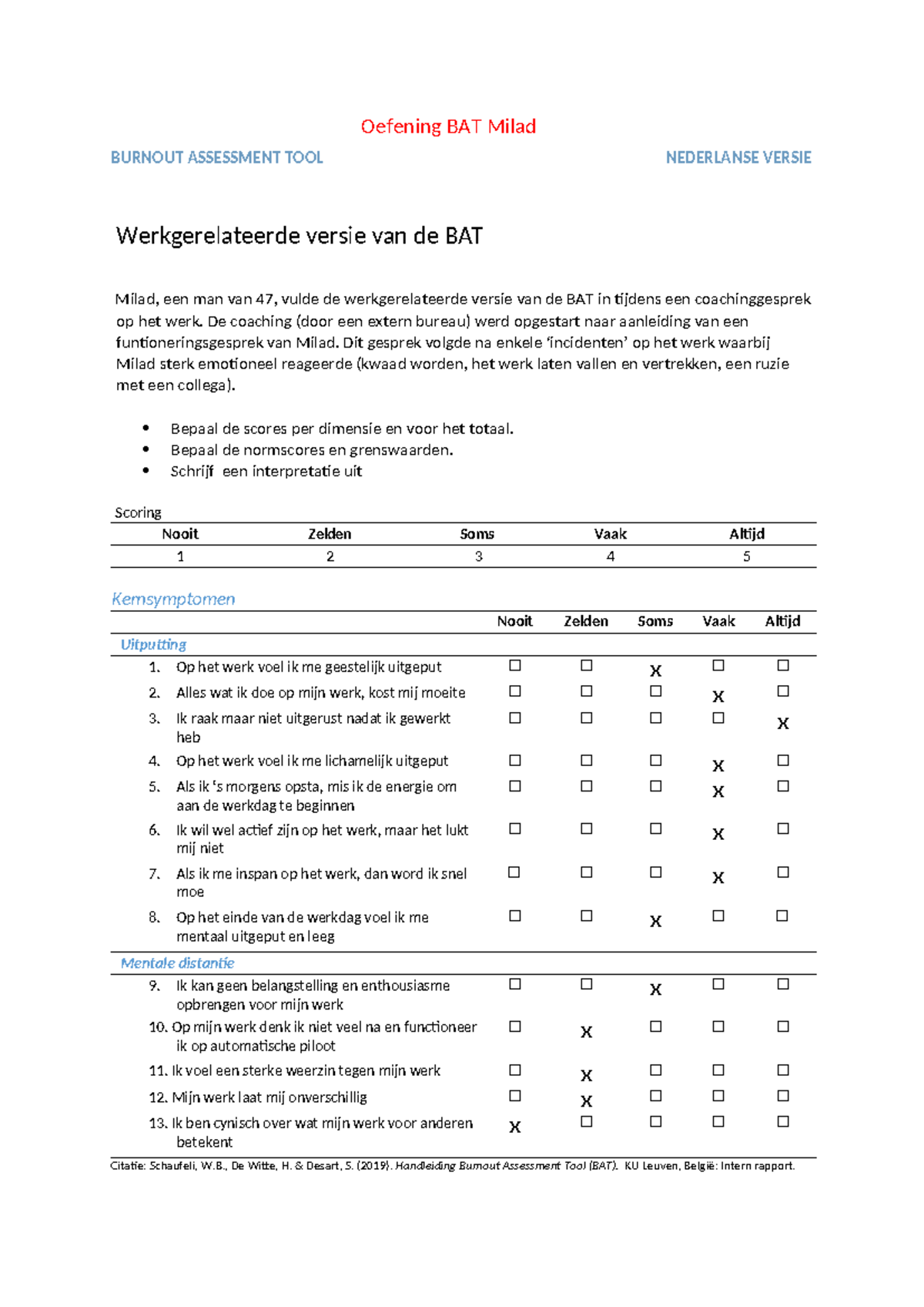 BAT-Oefening Milad - Oefening BAT Milad BURNOUT ASSESSMENT TOOL ...