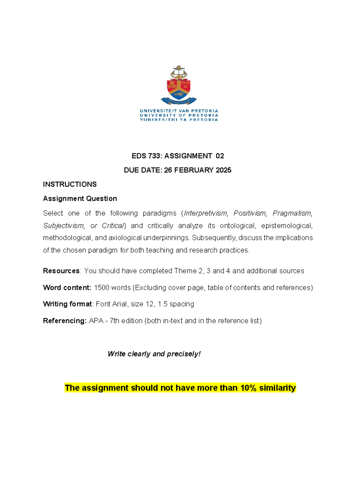 EDS 733: Assignment 02 - Paradigm Analysis and Implications - Studocu