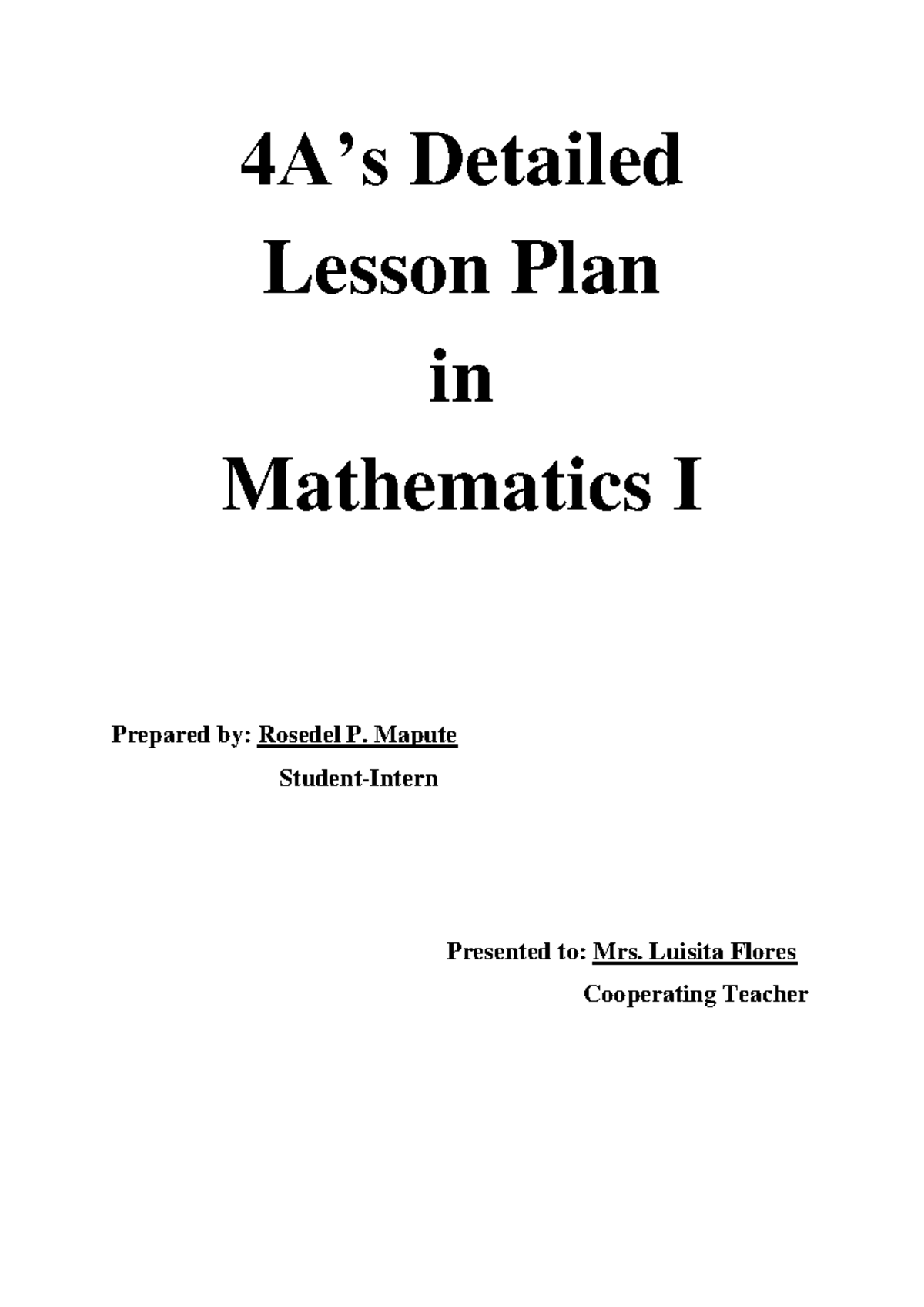 Mathematics I Lesson Plan: Days of the Week Activities - Studocu