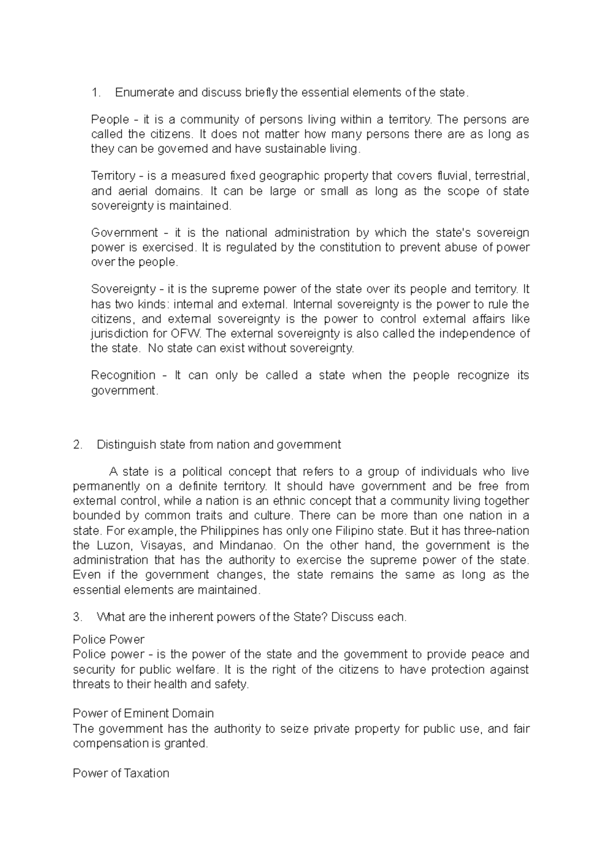 Lesson 2 - Key Exercises on Politics, Governance, and Citizenship - Studocu