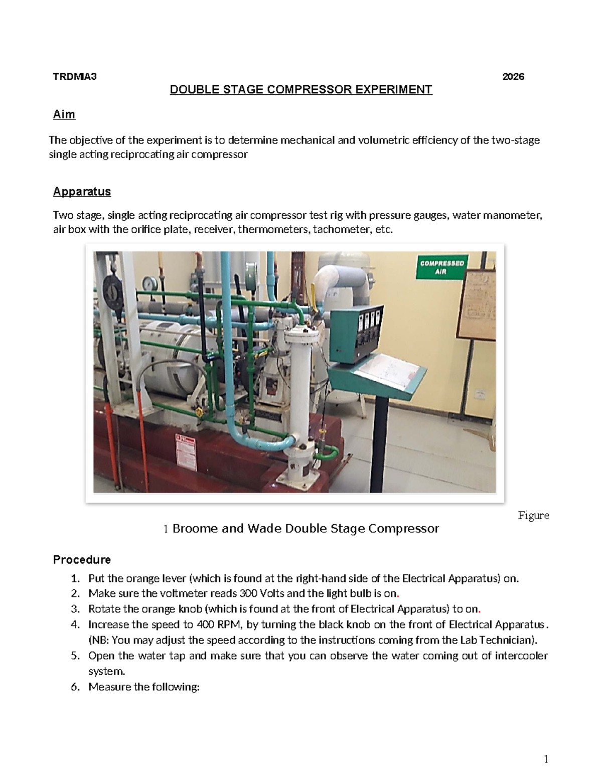 TRDMIA3 Double Stage Compressor Experiment Report 2026 - Studocu
