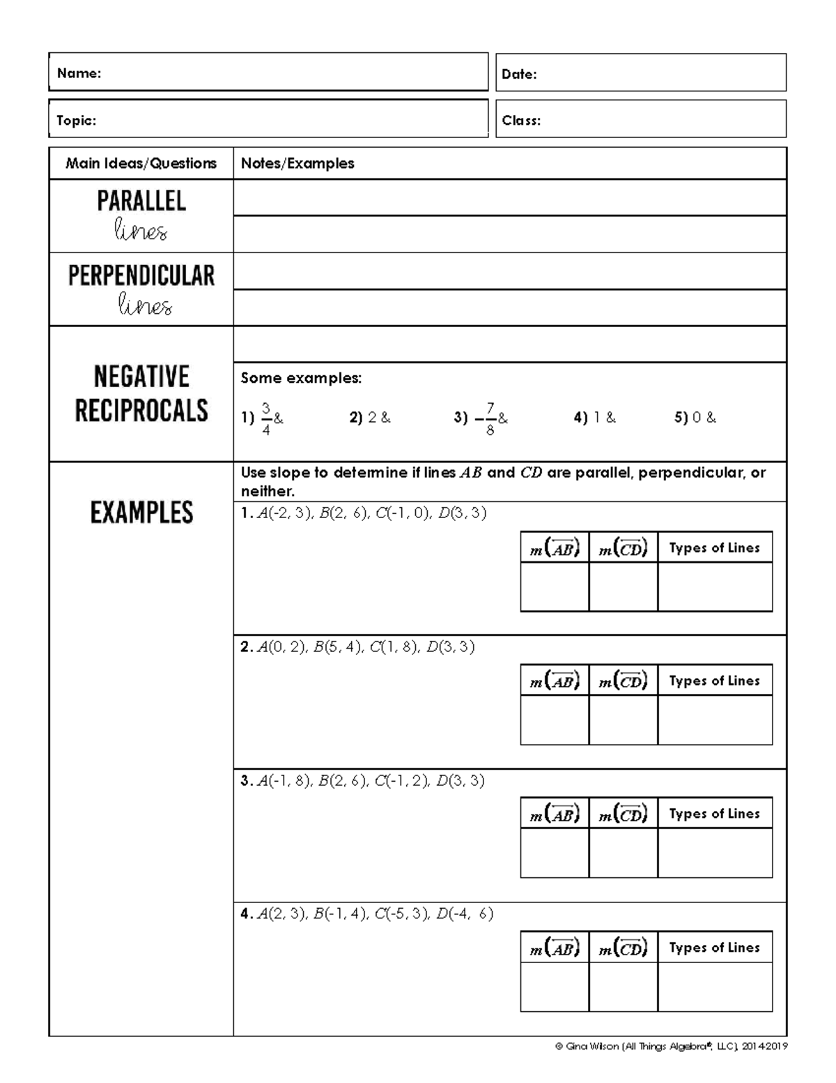 Parallel and Perpendicular Lines: Class Notes (Math 101) - Studocu