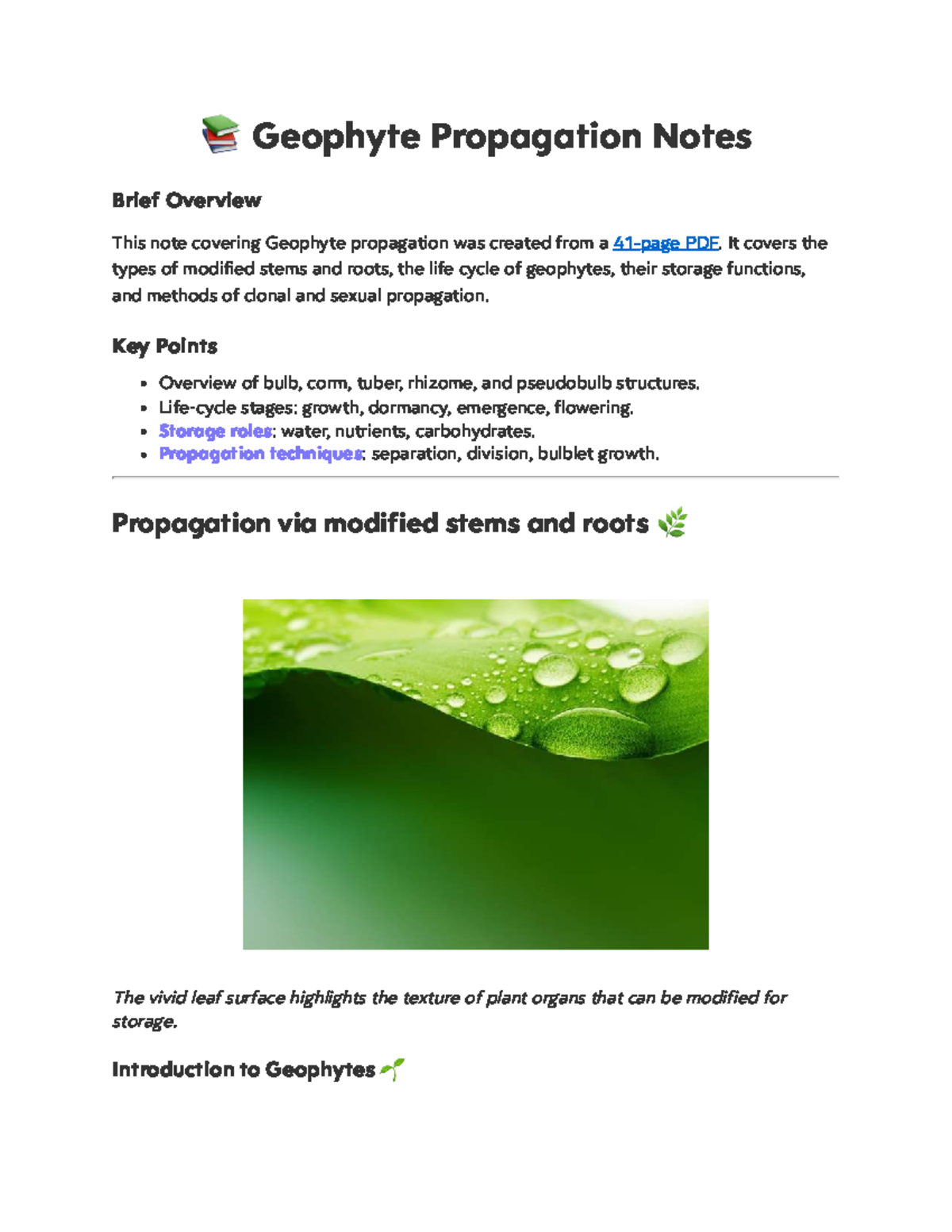 PKLectures (Eng) - Geophyte Propagation Overview and Techniques - Studocu