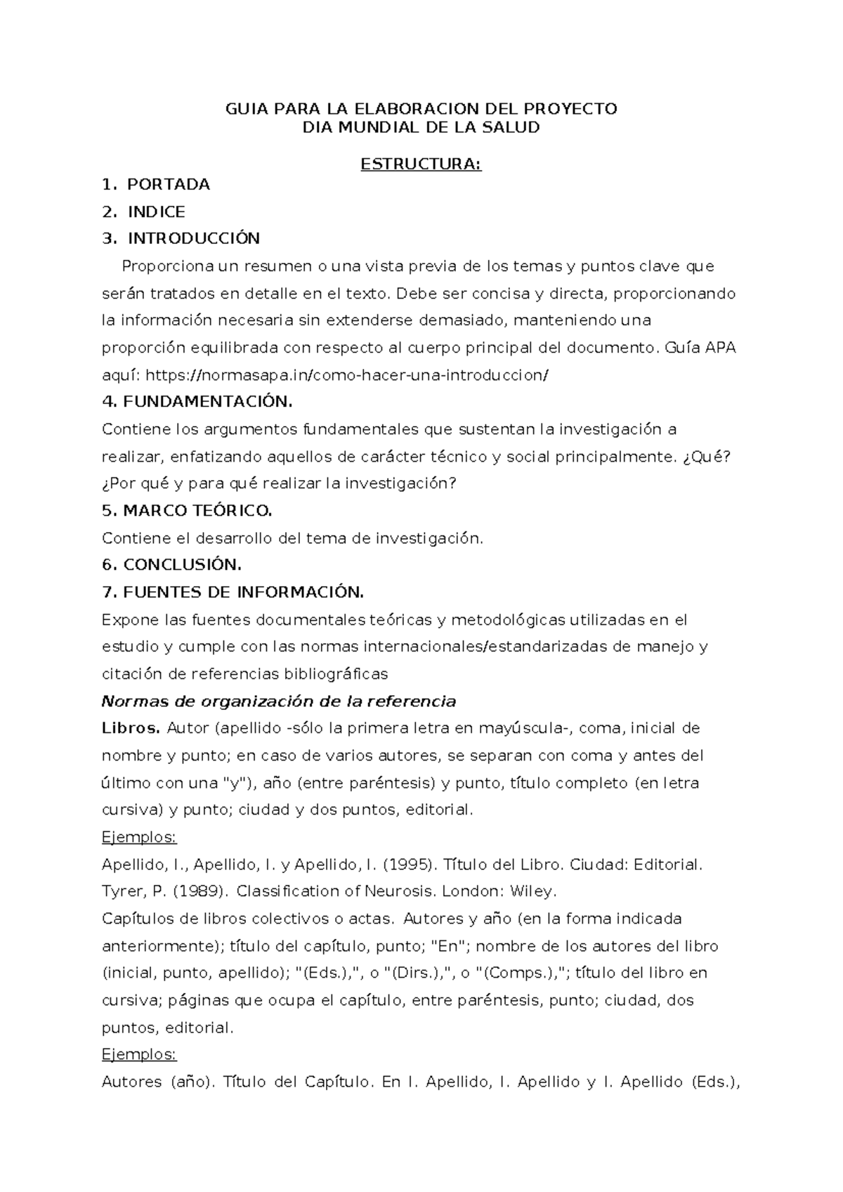Guía de Apoyo para la Elaboración del Proyecto de Salud - Studocu