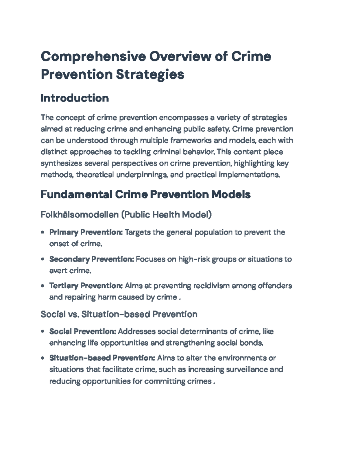 Comprehensive Overview of Crime Prevention Strategies and Models ...