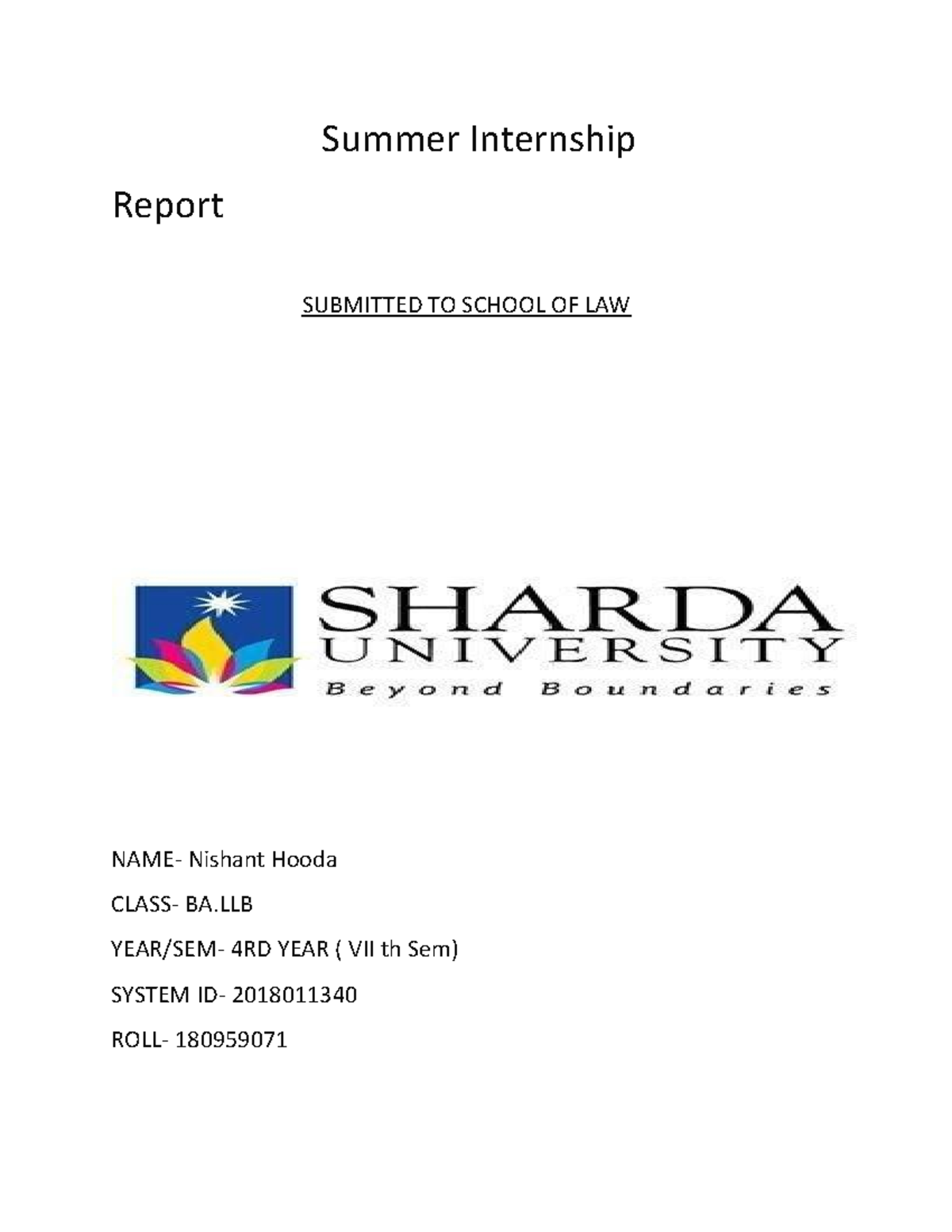 1111 - Summer Internship Report for BA.LLB (4th Year) Students - Studocu