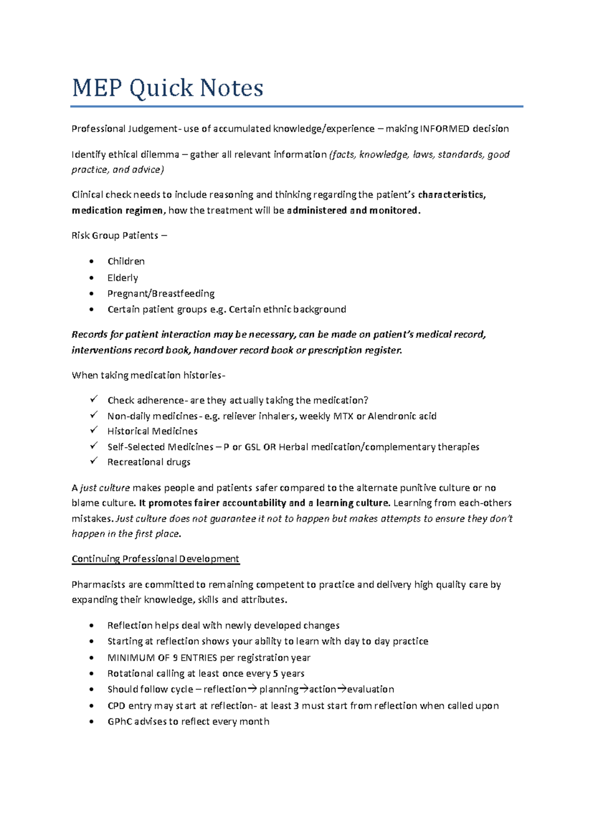 MEP Quick Notes: Clinical Judgement and Medication Management Insights ...