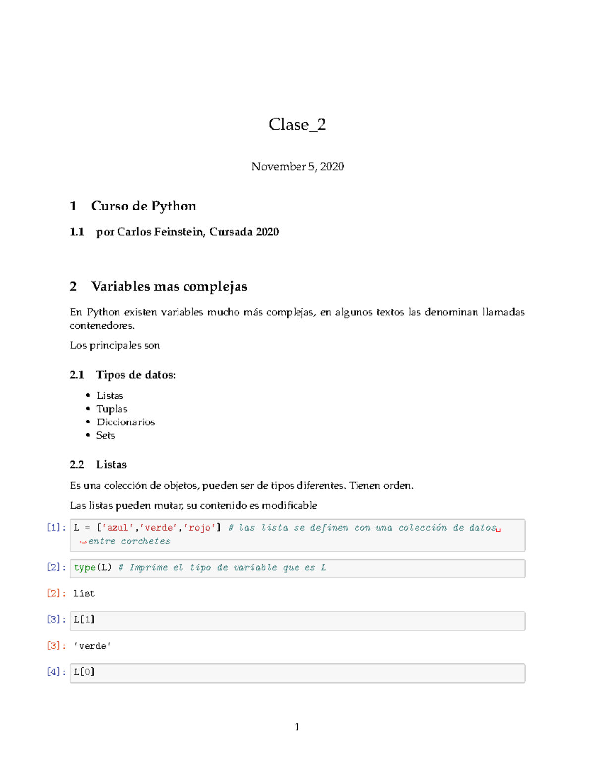 Clase 2: Variables Complejas en Python - Curso de Python 1.1 - Studocu