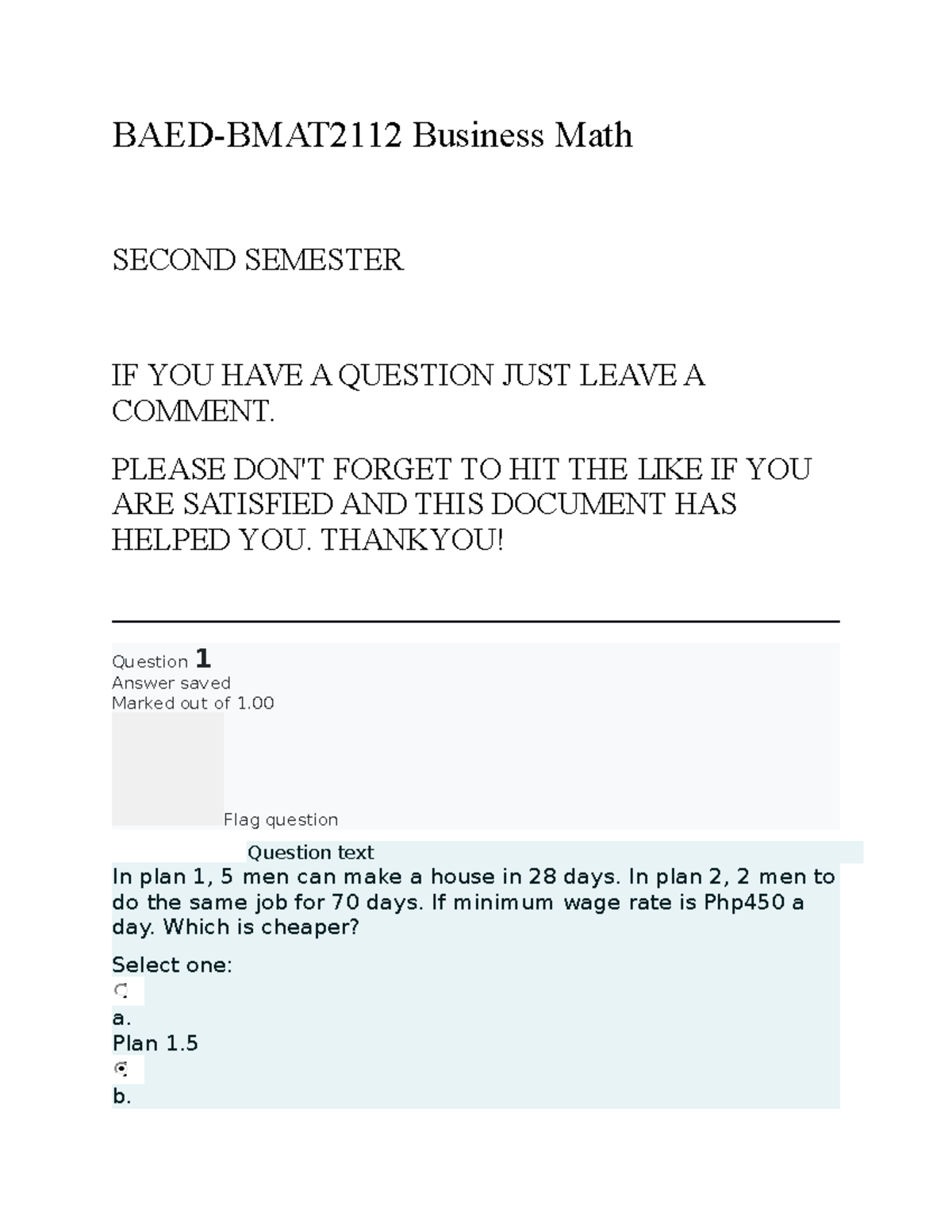 BMATH 112 Second Sem Exam 2121-2122: Business Math Answers Compilation ...