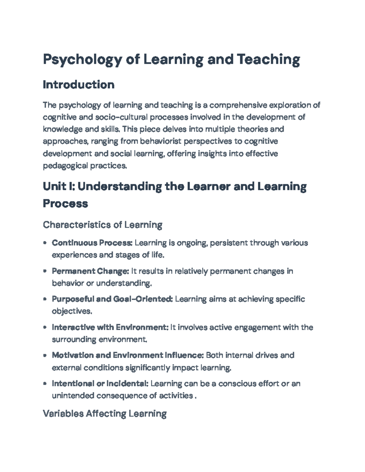 Psychology of Learning and Teaching: Cognitive and Socio-Cultural ...