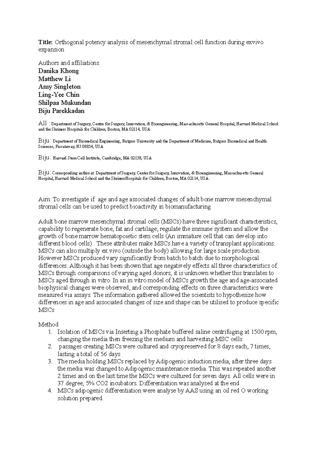 Poster CBG info - quick draft - Title: Orthogonal potency analysis of ...