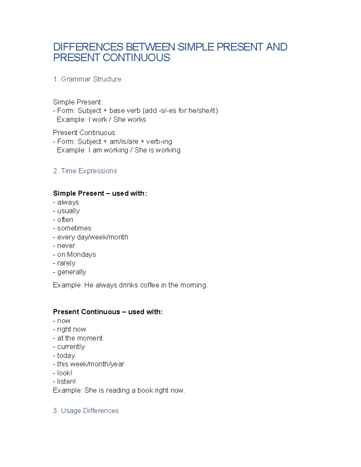 ENG 101: Simple Present vs Present Continuous Grammar Differences - Studocu