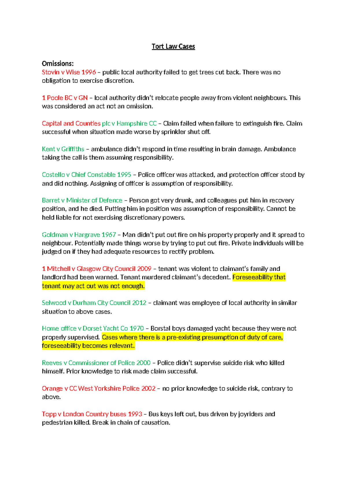 Tort Law Cases: Key Omissions and Public Authority Liability Insights ...