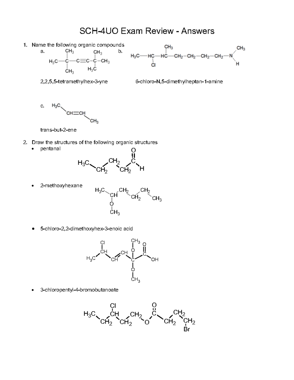 Chemistry Exam Review Answer Key (CHEM 101) - Studocu