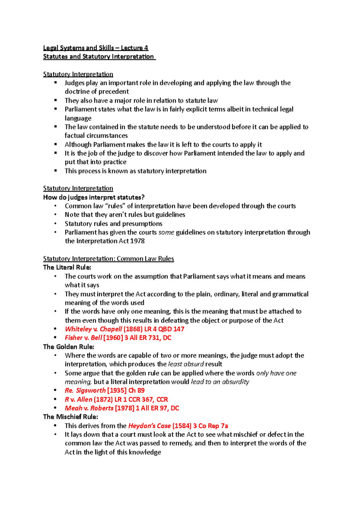 Statutes & Statutoy Interpretation - Legal Systems and Skills – Lecture ...