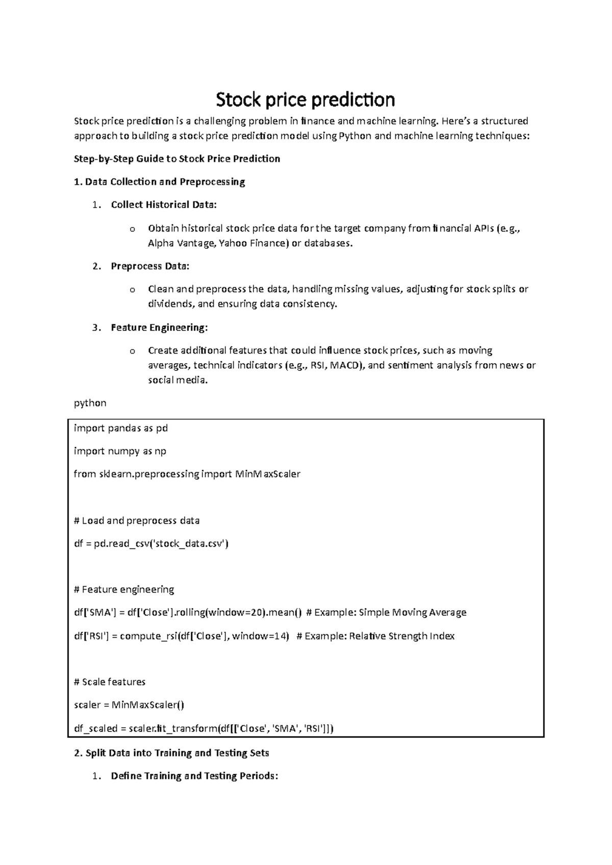 Stock Price Prediction Model Development Guide (FIN 101) - Studocu